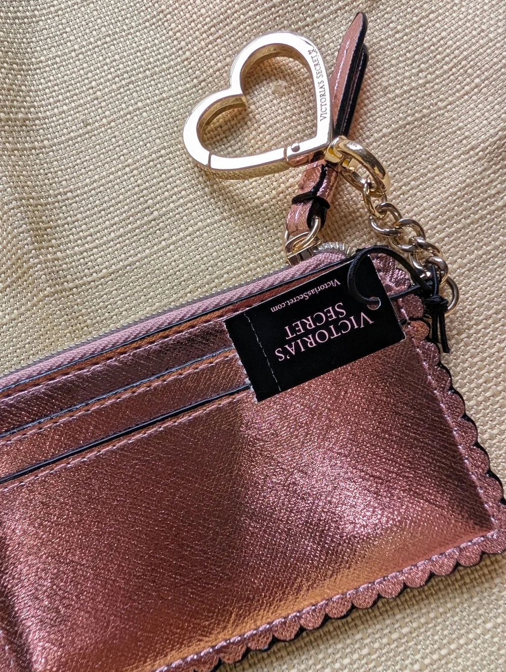 Victoria's Secret Metallic Rose Pink Card Case Keychain - Picture 3 of 4